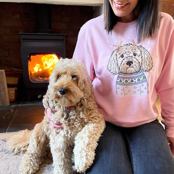 Pull pastel personnalisé pour amoureux des chiens de Noël pour la vente par Syd&Co
