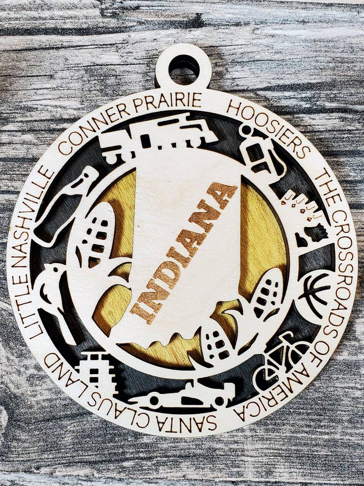 State Ornament - Wood USA Ornament - Christmas Ornament - Indiana Ornament for wholesale by Creekside Cottage Designs