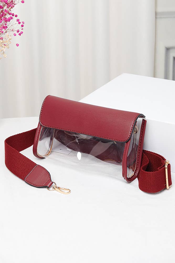 Hana - Wholesale Crossbody Bag - Women's - Solid Trim Clear Stadium Crossbody Bag0