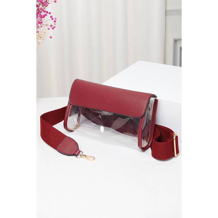 Hana - Wholesale Crossbody Bag - Women's - Solid Trim Clear Stadium Crossbody Bag