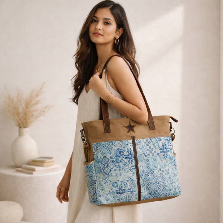 Pallet Upcycled Canvas & Leather Messenger Bag | Handmade for wholesale by Hopofly Bags