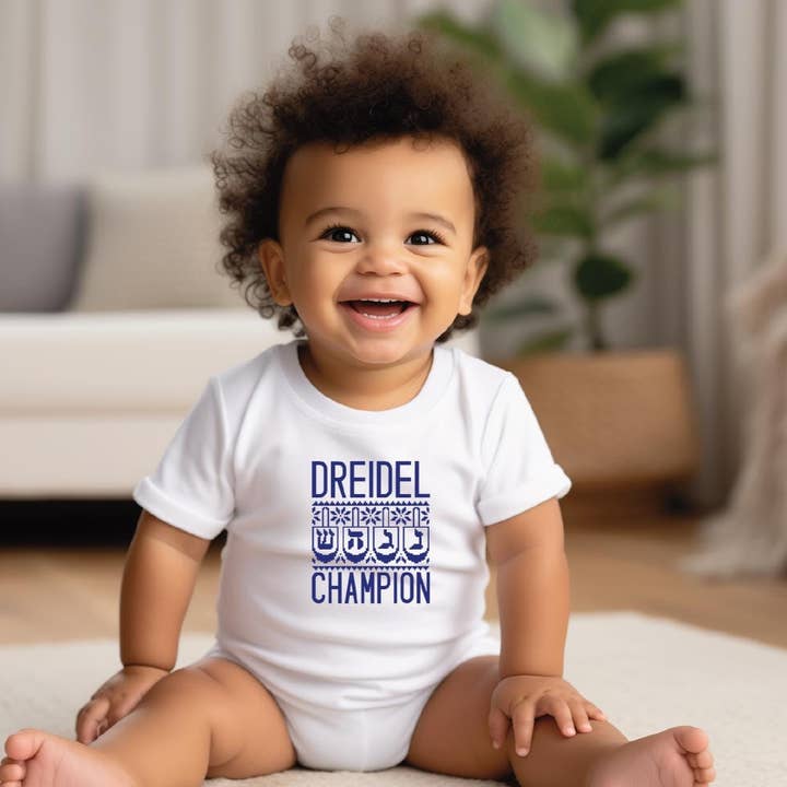 Dreidel-Champion Chanukka Baby-Body oder Kleinkind-T-Shirt für den Großhandel von Salt Sparkle Shalom