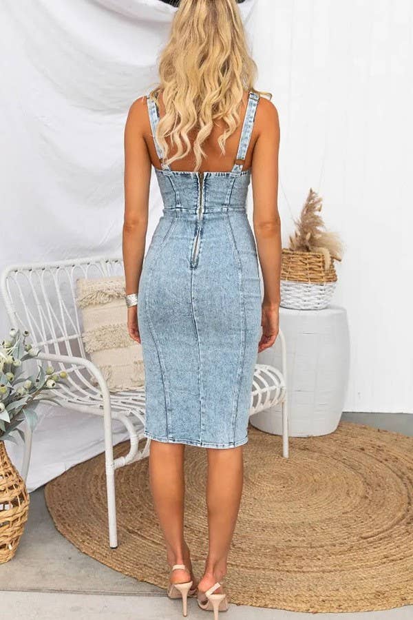 Hope & Sunshine - Wholesale Dress - Women's - U-Neck Halters Casual Denim Dresses10