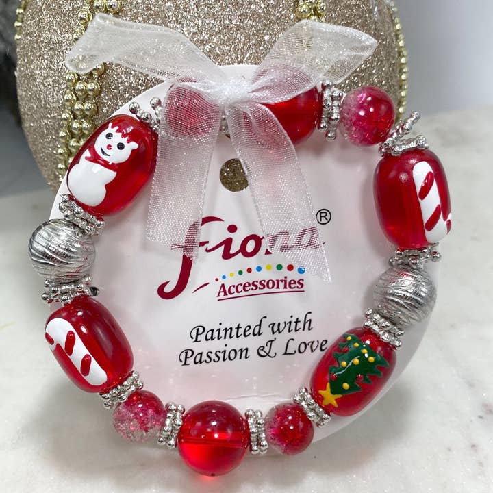 Fiona Accessories - Vente Bracelet de perles - Bracelets extensibles en verre peint de Noël, 36 pièces6