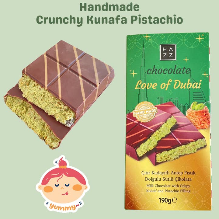 CosyDecorArt - Wholesale Chocolate Bar - Dubai Chocolate Crunchy Kunafa Pistachio Bar 6.7 oz4