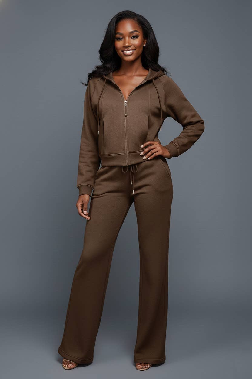 5besties inc - Wholesale Lounge Set - Women's - ZIP UP FRONT COZY STRAIGHT LEG LOUNGE SET3