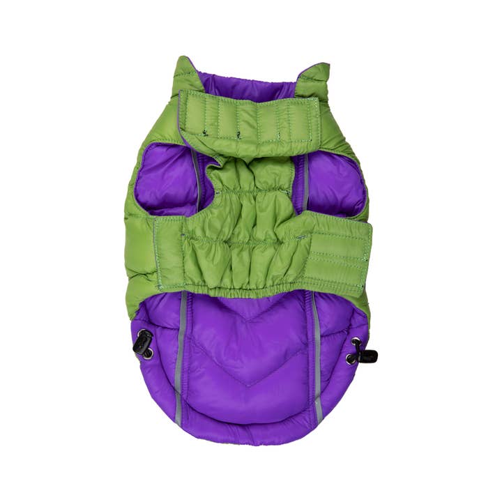 Barker's Bowtique - Wholesale Pet Coat - Dog - Featherlite Reversible-Reflective Puffer Vest - Green/Purpl4