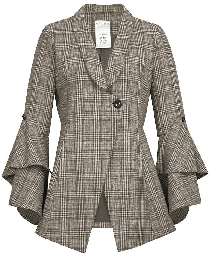 Casaco Xadrez Chic Star Plus Size Lã Cinzento 060724 por atacado de CHIC STAR