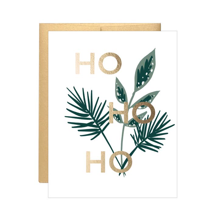 Ho Ho Ho - Letterpress Holiday Card with Gold Foil for wholesale by Lake Erie Design Co.