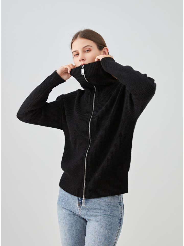 jw.atelier - Wholesale Knit Sweater - Women's - High-neck zip-up cardigan 100% cashmere 4-ply3