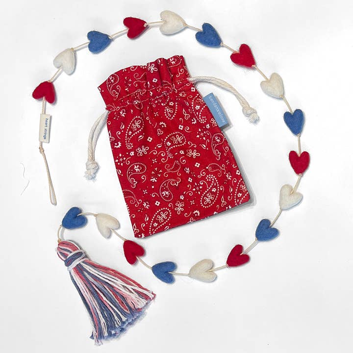 Red White and Blue Hearts Heart String for wholesale by bandana love