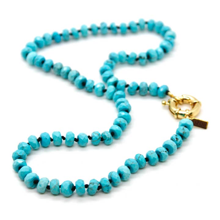 Hand-Knotted Short Faceted Turquoise Beaded Necklace - NLS-TQ2 for wholesale by LIZOU