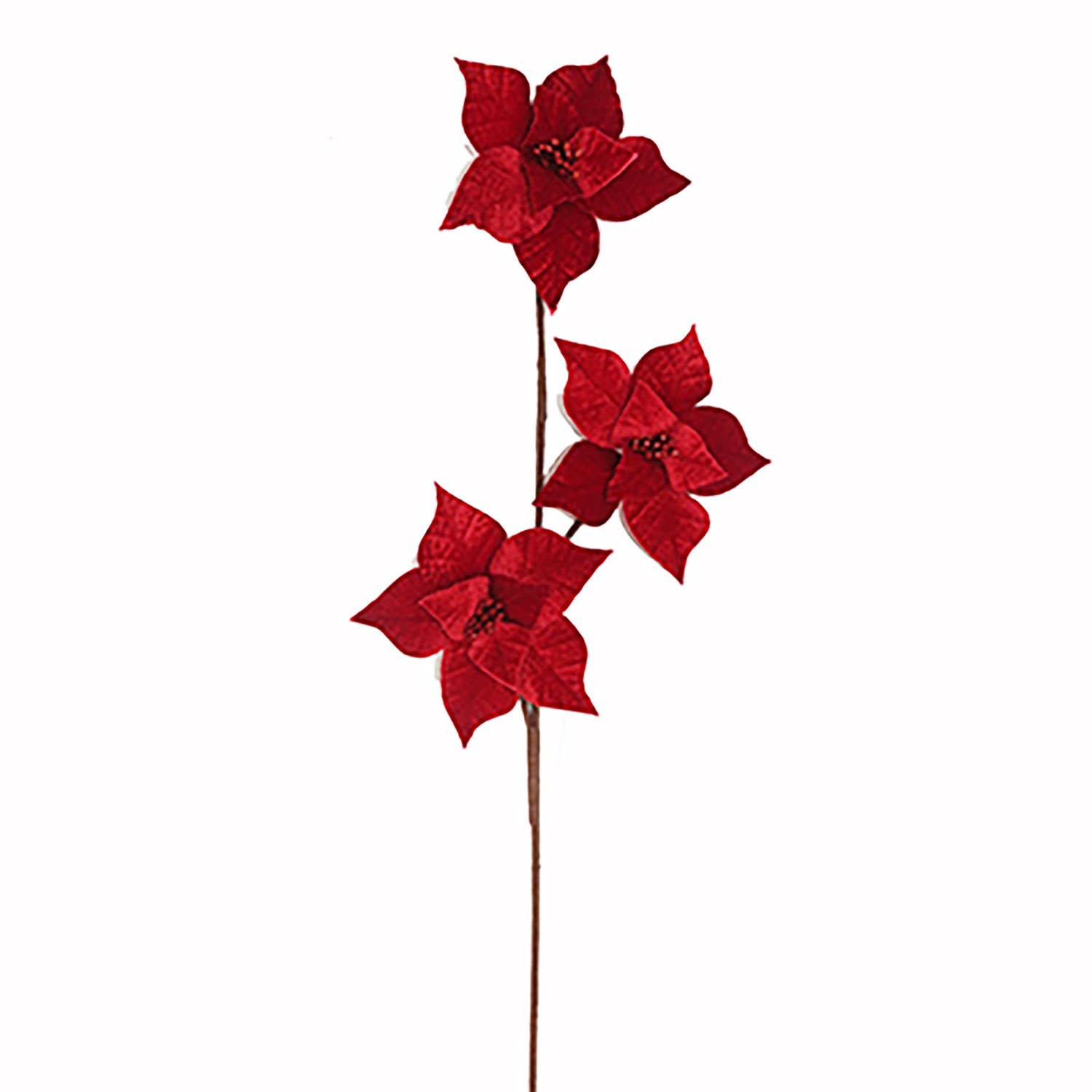 A&B Home Group Inc. – wholesale Christmas decoration – 27.5"H Velvet By 3 Flower Stem - Red0
