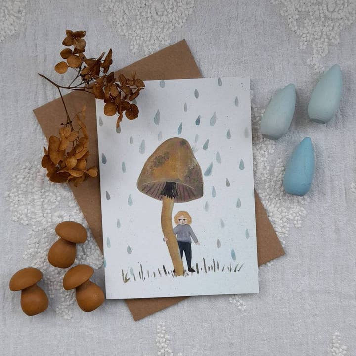 Mushroom Shelter Greetings Card for wholesale by LYDIAMAE