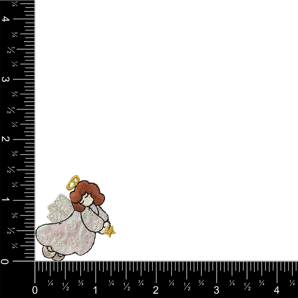 Wholesale Applique - Wholesale Patch - Angel - White Robe - Holding Gold Star - Flying Right - Iron on Applique - Embroidered Patch - 693878B2