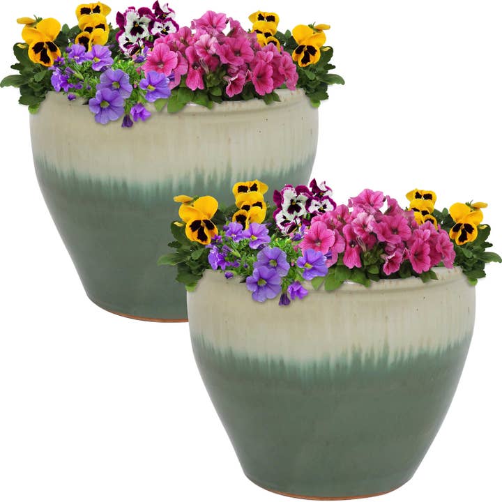Sunnydaze Decor - Wholesale Plant Pot - 12 in Chalet Glazed Ceramic Planter - Seafoam - Set of 2