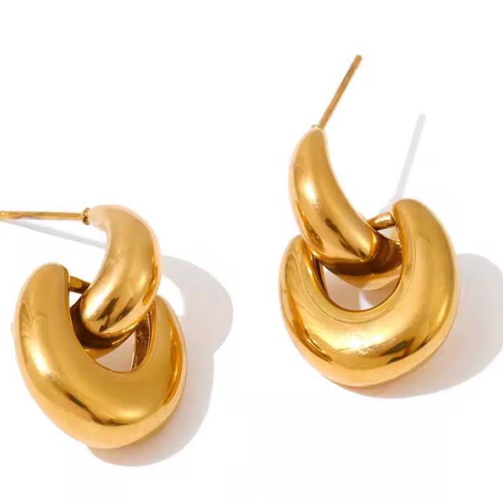 Chunky Double Loop Stud Earrings - Waterproof - Anti-tarnish for wholesale by Animira Jewels