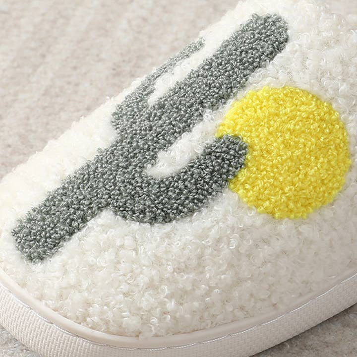 White CACTUS PATTERN WARM COTTON SLIPPERS_CWSHS0285 for wholesale on Faire