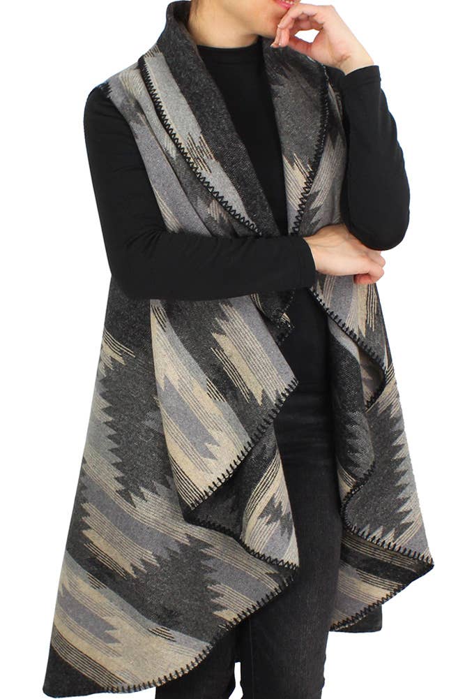 Hana - Venta al por mayor Chaleco de abrigo - Mujer - Chaleco redondo estampado western0