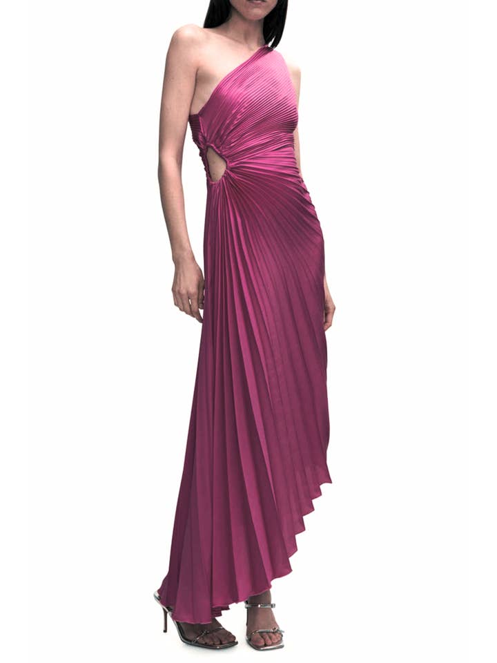 SANGRIA Nicole Miller One Shoulder Accordion Evening Dress for wholesale on Faire2