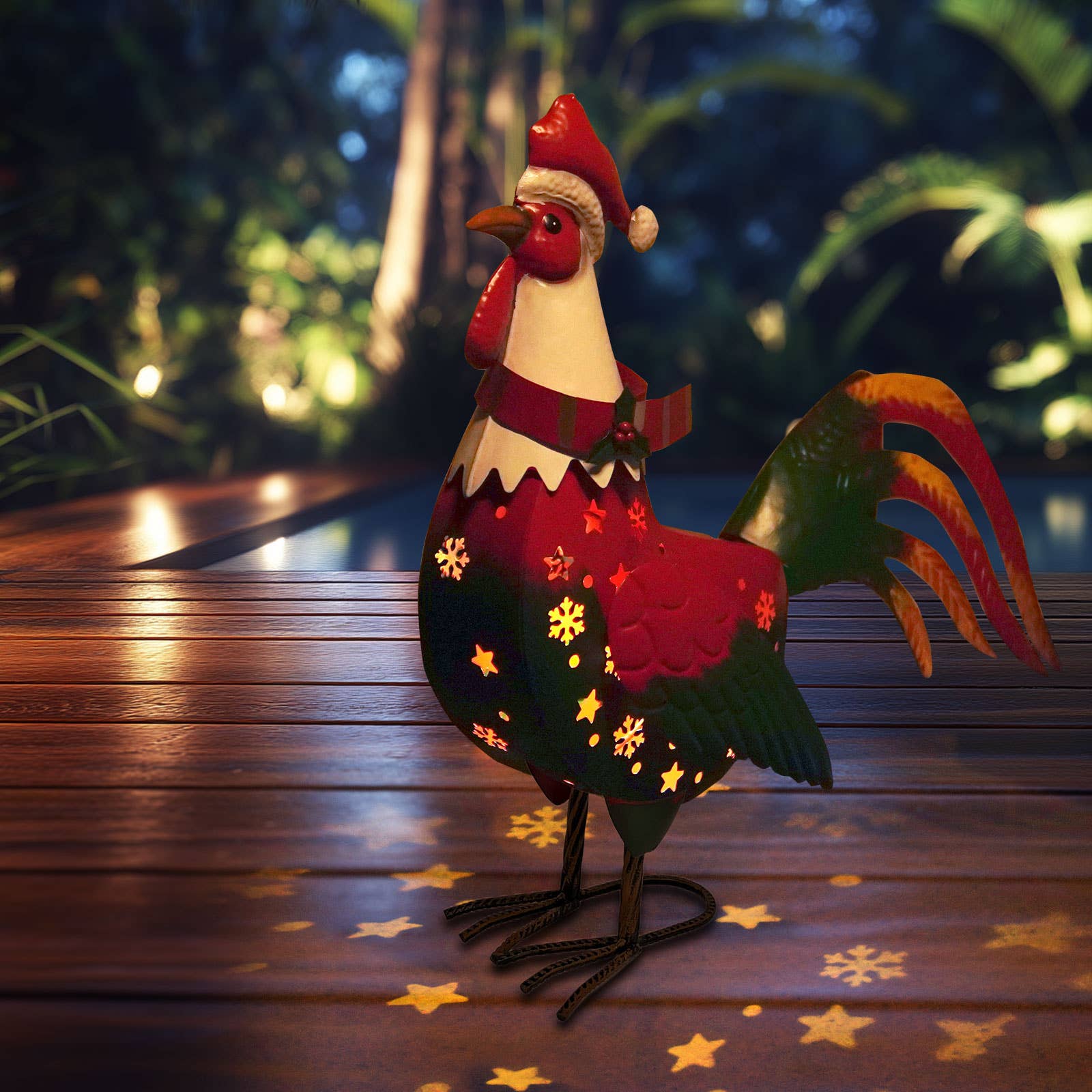 Liffy - Vendita all'ingrosso Ornamenti/decorazioni per esterni - Statua di Gallo Solare di Natale in Metallo per Decorazione da Giardino1