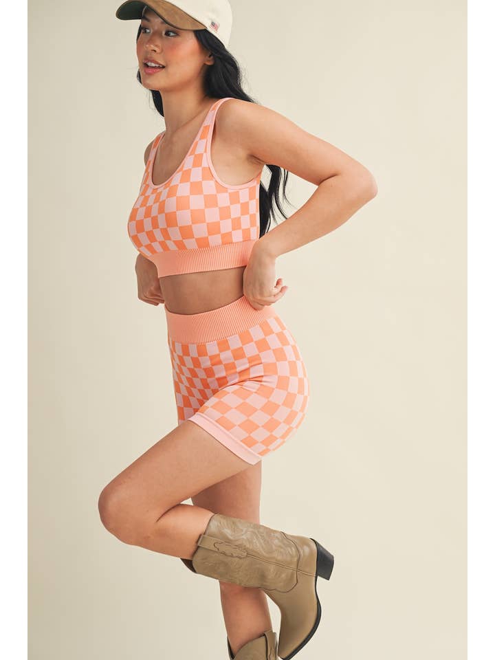 KIMBERLY C - Wholesale Activewear Set - Women's - Checkmate Cropped Two Piece Set66