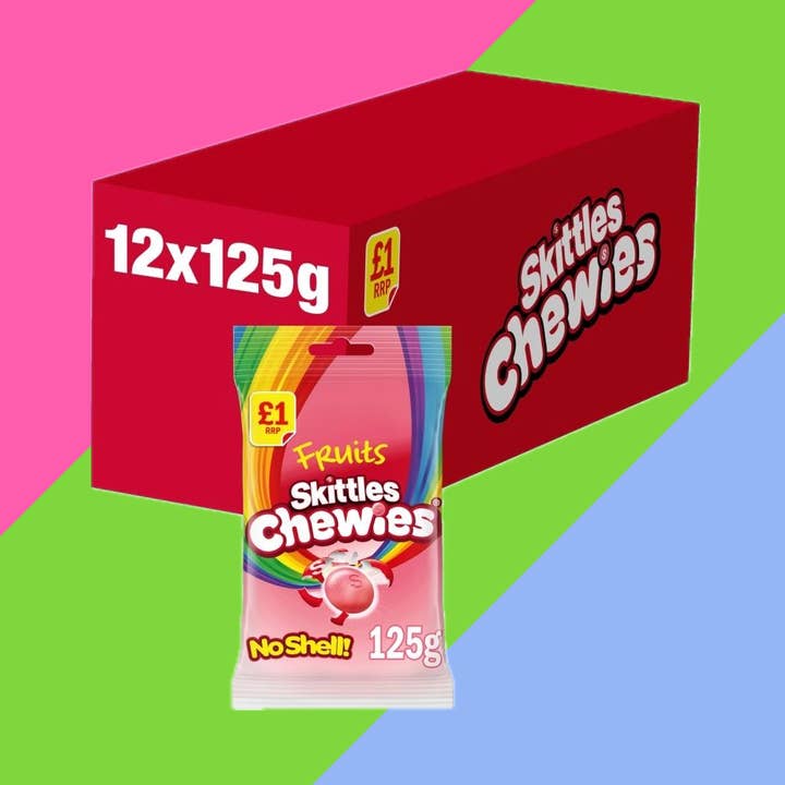 Skittles Chewies Vegan Treat Bag 12x125g £1 PMP for wholesale by Gaffney's Sweets & Treats Wholesale