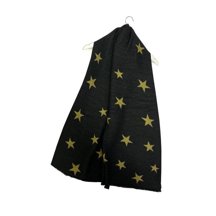 Fashion Scarf World - Wholesale Scarf - Women's - Reversible Pleated Star Print Wool Scarf