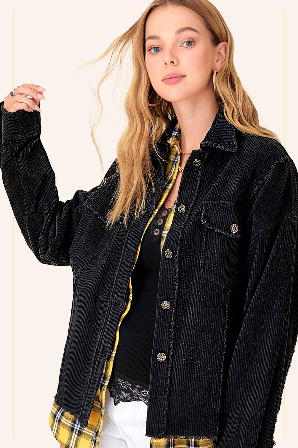 La Miel - Vente Veste – femme - Veste surdimensionnée en velours côtelé lavé avec boutons - JKT178211