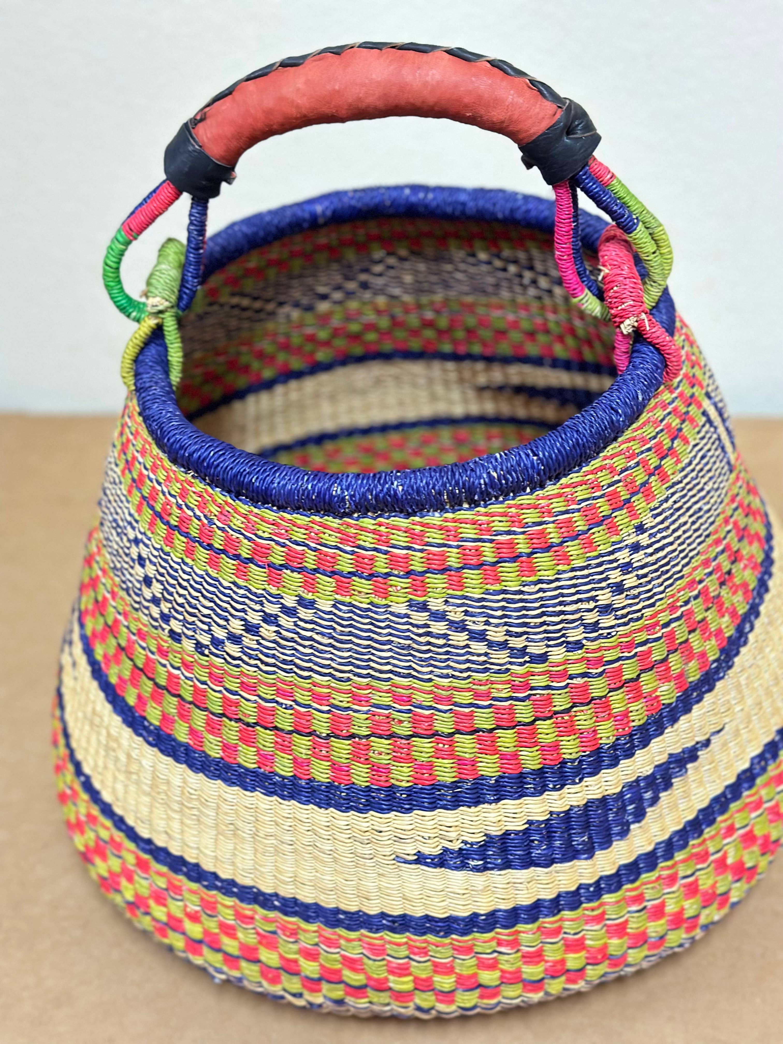 The African Home Goods - Wholesale Basket - Ghana Pot Basket Purple & Earth tone - diameter: 16"-18"; de7