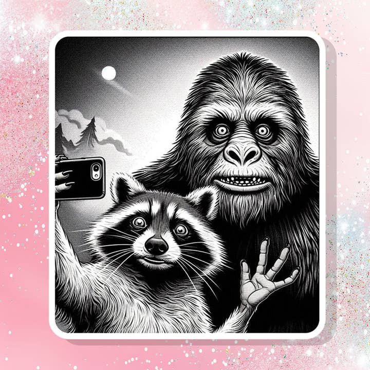 Bigfoot med Selfie Vildtvättbjörn Vinylklistermärke för wholesale av Bella Custom Printing