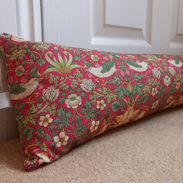 Draught Excluder - William Morris Strawberry Thief, Crimson for wholesale by The Wheat Bag Company