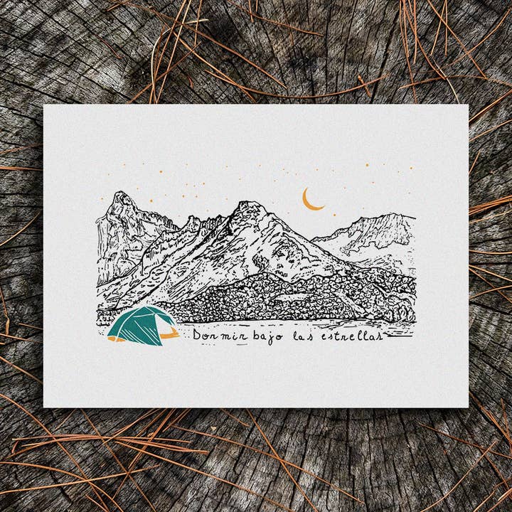 Dormir bajo las estrellas | Camping Art Print voor wholesale door Soijen Illustrations