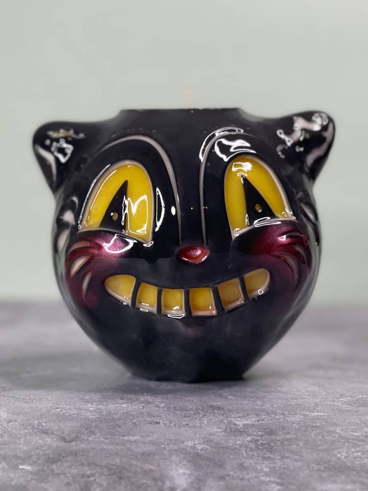 Grinning Black Cat Jack in collab w/ Johanna Parker for wholesale by Glow City Candles