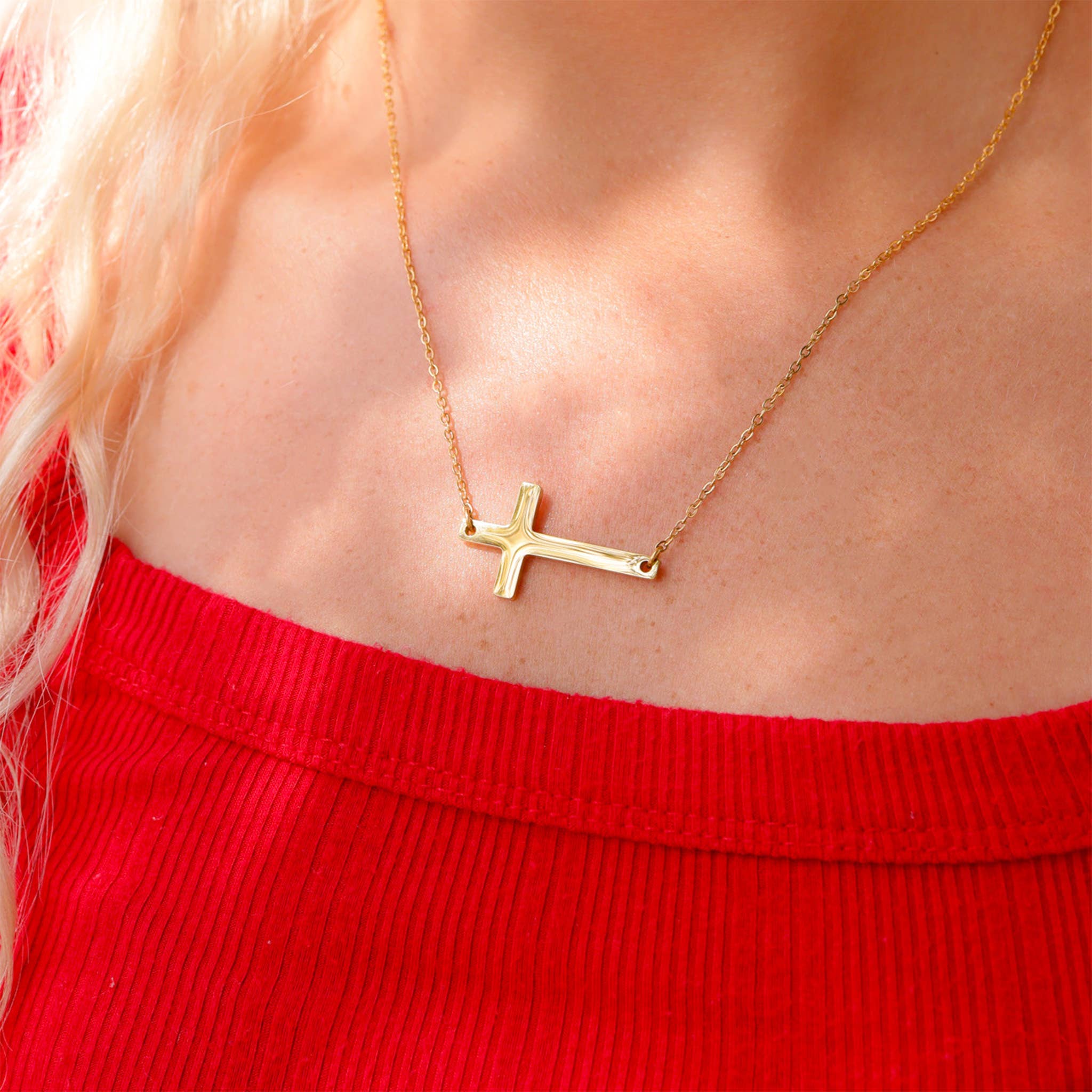WJW - Wholesale Pendant/Charm Necklace - Stainless Steel Horizontal Cross Necklace8