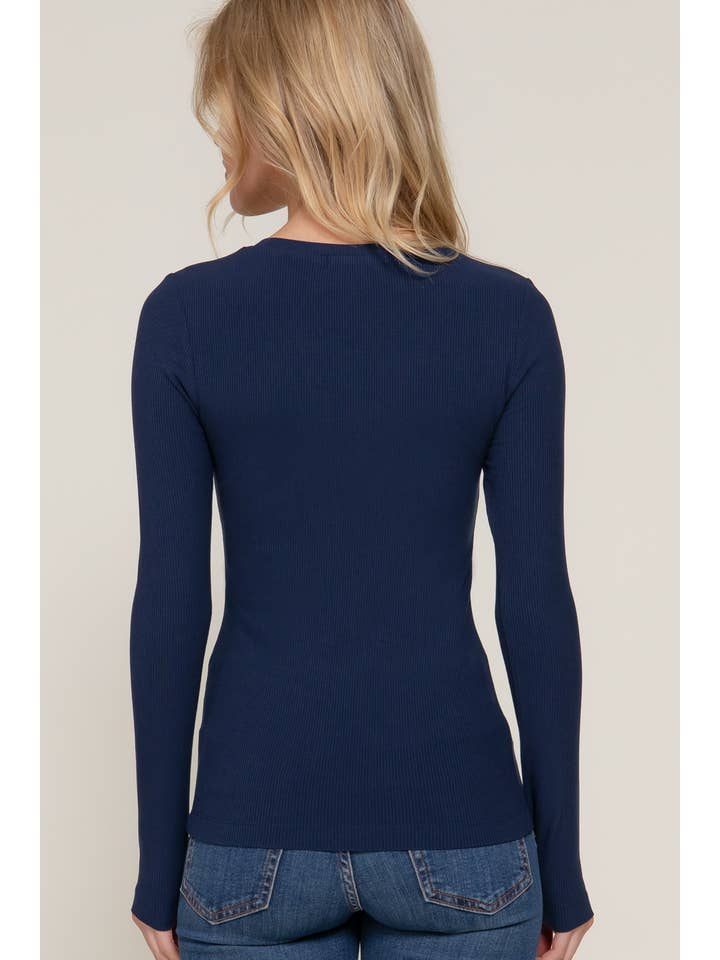 Active Basic | Active USA – Top de malha - Mulher por atacado – Top de malha de manga comprida com decote em V em Rayon 10