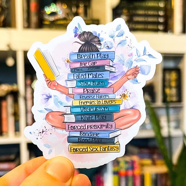 Book Trope Book Stack Glossy Sticker for Journal Laptop for wholesale by Treasured Tropes Paper Co