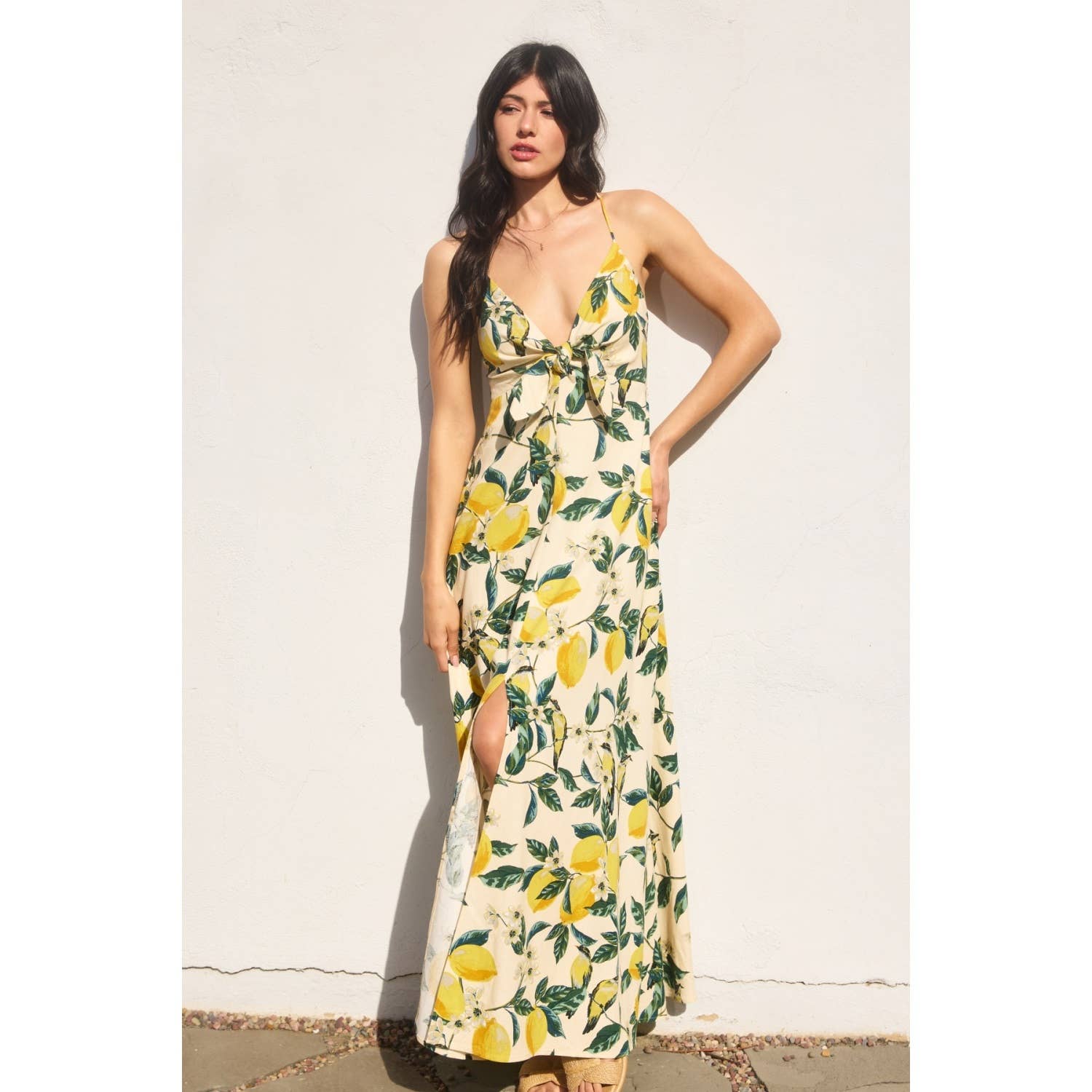 LEMON GARDEN Vintage Lemonade Knot Front Maxi Dress for wholesale on Faire0