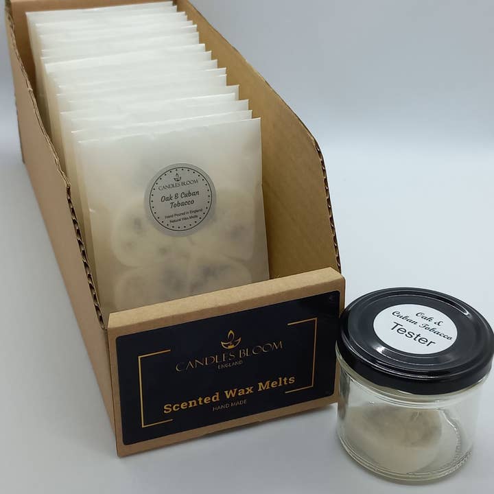 Eichen- und kubanische Tabak-Wachsschmelzen - Theken-Displaybox für den Großhandel von Candles Bloom Limited