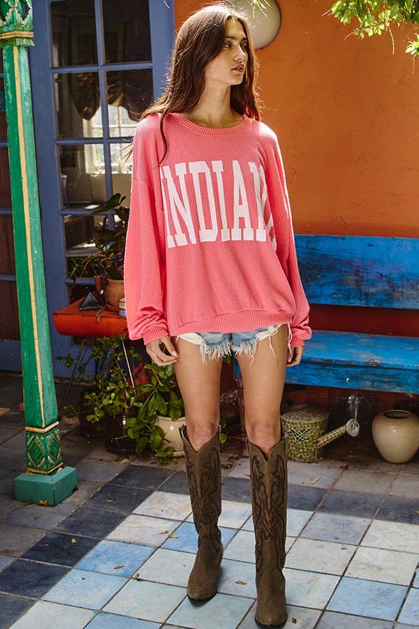 BUCKETLIST INC - Wholesale Graphic Sweatshirt - Women's - T1770I -'INDIANA' Comfy Oversize Graphic Sweatshirt, Gameday15