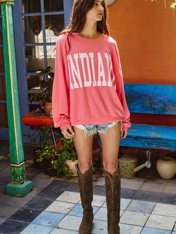 BUCKETLIST INC - Wholesale Graphic Sweatshirt - Women's - T1770I -'INDIANA' Comfy Oversize Graphic Sweatshirt, Gameday15