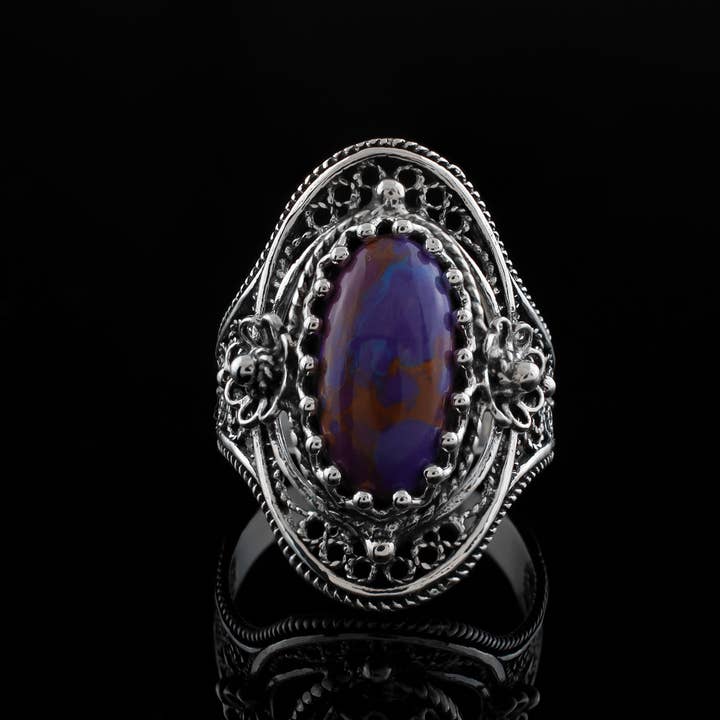 Filigranist Jewelry - Wholesale Cocktail/Statement Ring - Filigree Art Mojave Turquoise Gemstone Women Sterling Silver Cocktail Ring