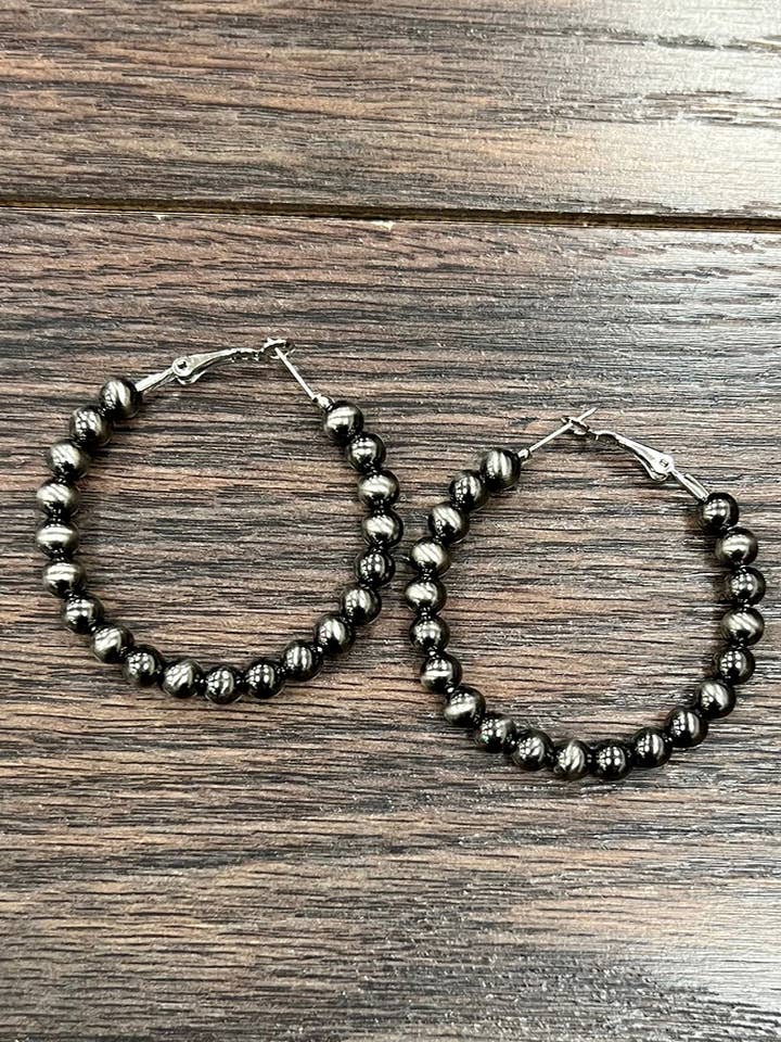 725535, Handmade 1.75" 6mm Polish Navajo Bead Hoop Earrings for wholesale by ISAC Trading Inc