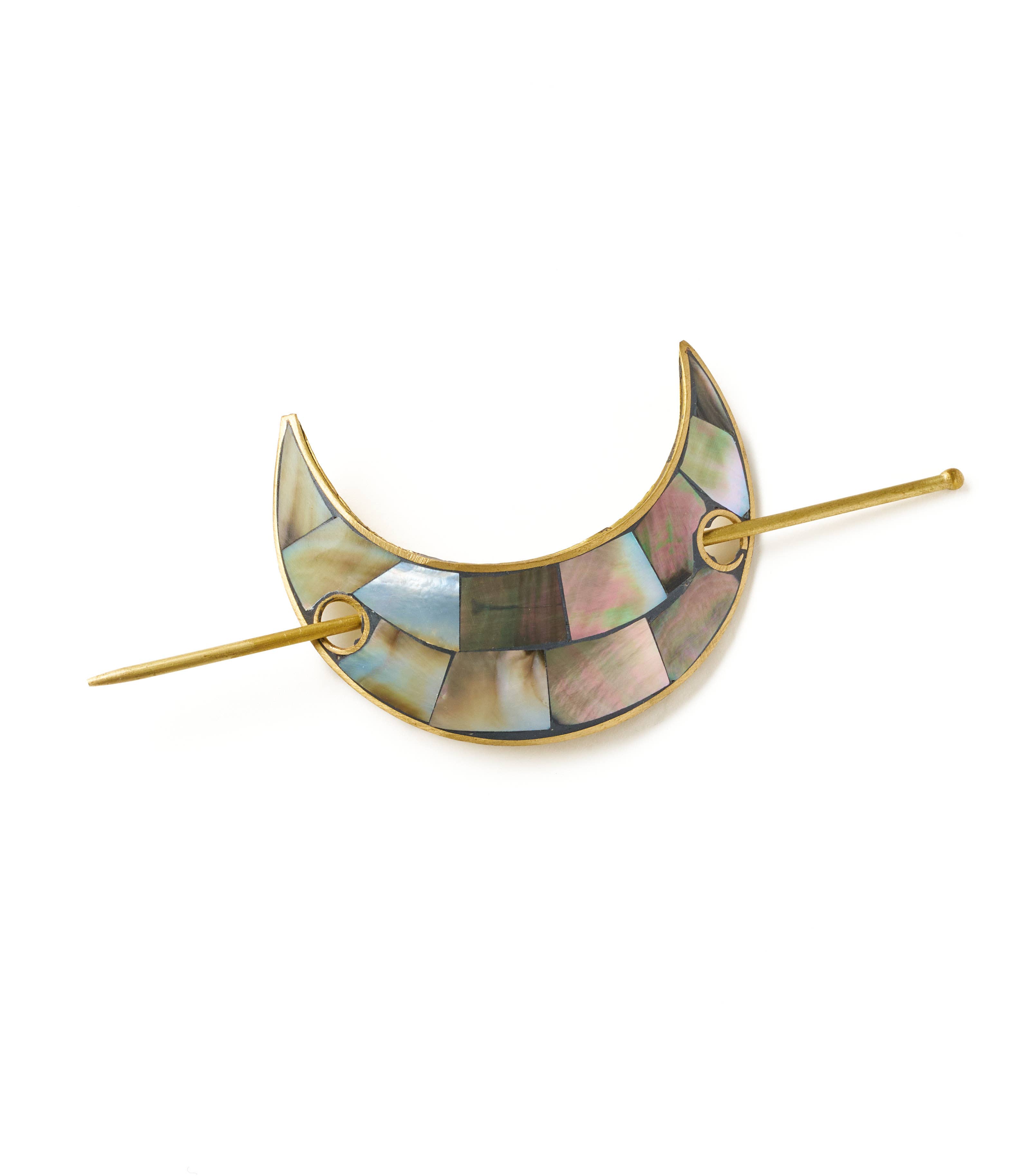Matr Boomie Fair Trade - Wholesale Barrette - Women's - Chandra Crescent Moon Hair Pin with Stick - Mother of Pearl