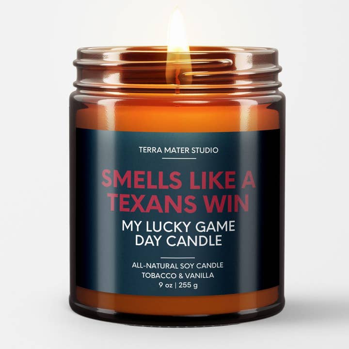 Smells Like A Texans Win Game Day Candle | Texans Merch for wholesale by Terra Mater Studio LLC