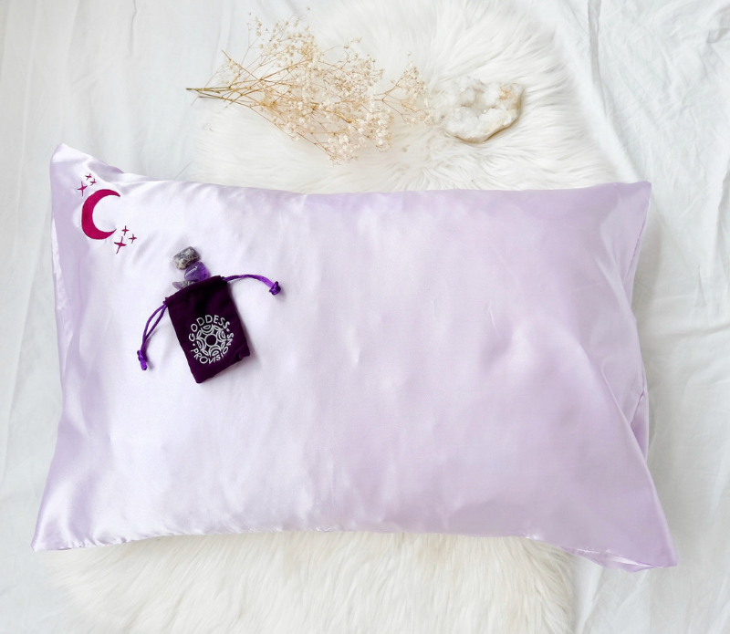 Goddess Provisions - Wholesale Bedding Pillowcase/Sham - Crystal Dreams Pillowcase, Cosmic Sleep Moon Pink Vegan Silk8