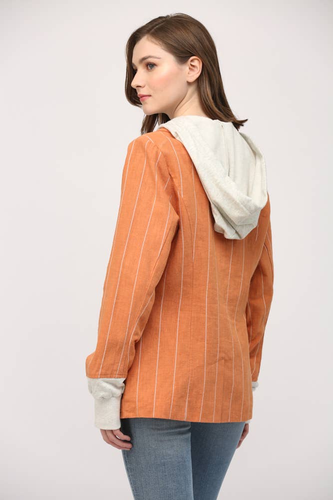 FATE - Wholesale Jacket - Women's - STRIPE LINEN BLEND HOODED JACKET FJ710514