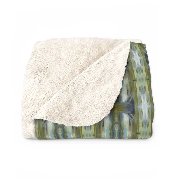 PALMER K Designs - Wholesale Throw Blanket - Sherpa Throw / Blanket: Green / Blue Geometric (TO/P10)