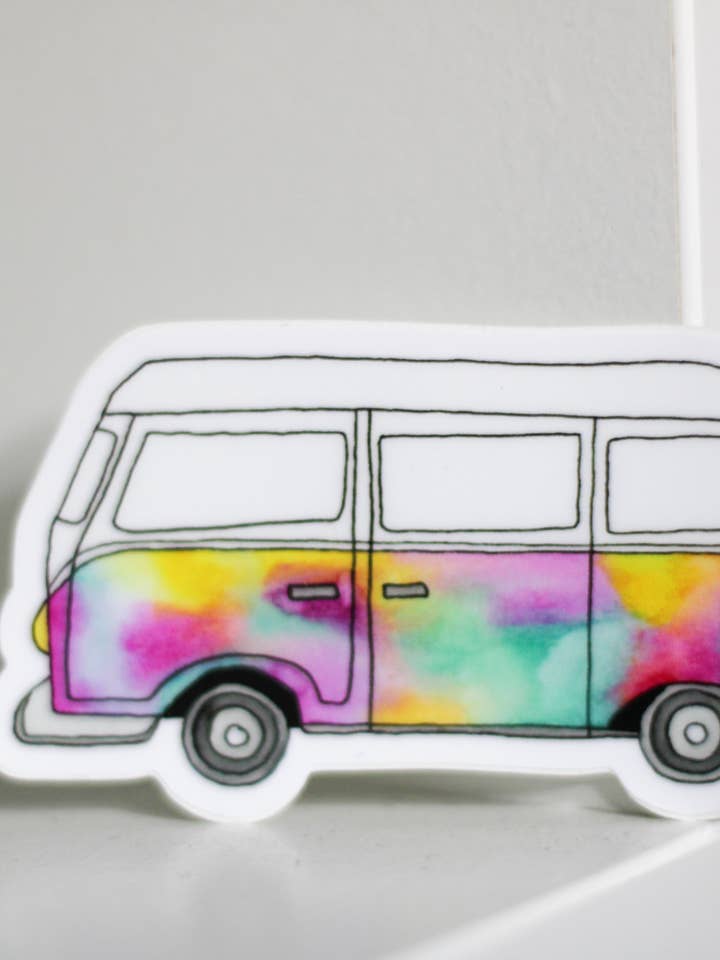 VW Bus Rainbow | Akvarel klistermærke for engroshandel hos Scribbles and Doodlez