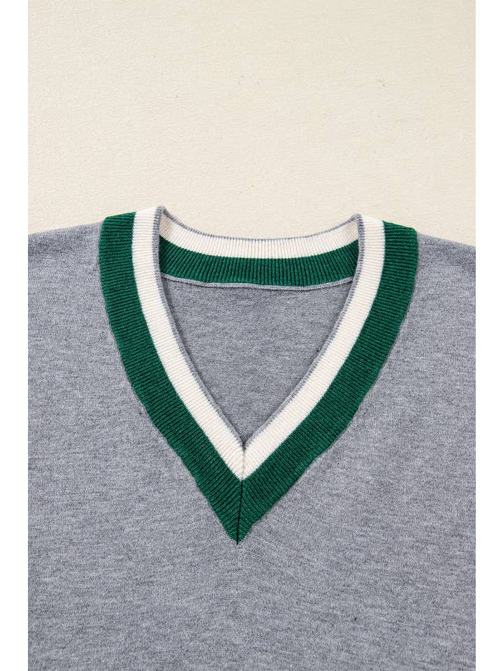 LA Society - Wholesale Sweatshirt - Women's - Contrast Striped Trim V Neck Varsity sweaters for women7